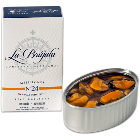 LA BRÚJULA MEJILLÓN RÍAS GALLEGAS ESCABECHE ACEITE DE OLIVA 12/16 PIEZAS OL-120 gr
