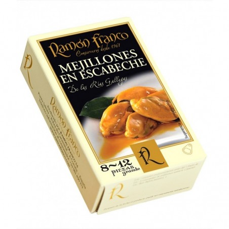 RAMÓN FRANCO MEJILLONES RÍAS GALLEGAS EN ESCABECHE ACEITE OLIVA 8/12 Pz OL-120 gr