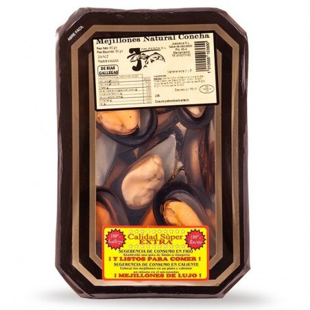 VIVERA MEJILLONES RÍAS GALLEGAS AL NATURAL MEDIA CONCHA AL VAPOR 16/18 PZ BANDEJA 500 GR