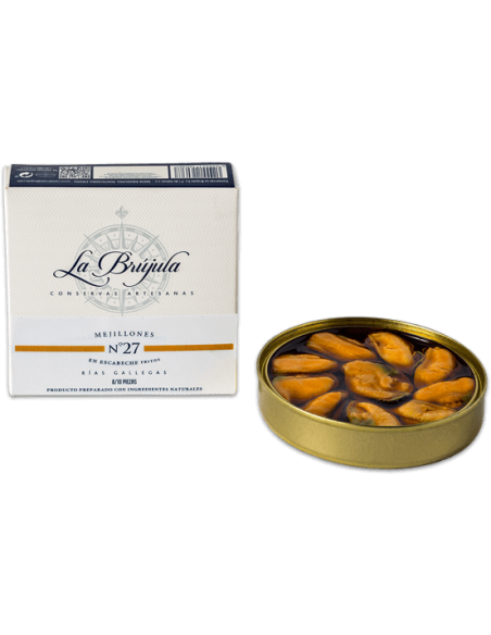 LA BRÚJULA MEJILLÓN ESCABECHE DE LA RÍAS GALLEGAS ACEITE DE OLIVA 8/10 PIEZAS 120 GR