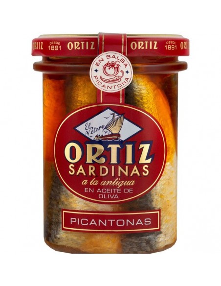 ORTIZ SARDINAS PICANTONAS EN ACEITE DE OLIVA VIDRIO DE  190 gr