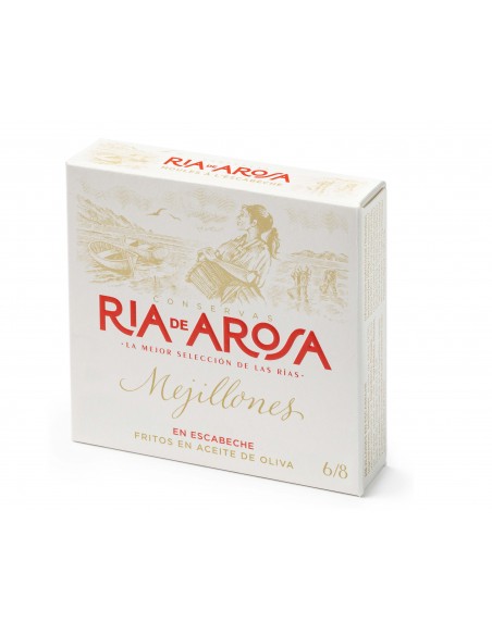 RÍA DE AROSA 6/8 MEJILLONES ESCABECHE FRITOS EN ACEITE DE OLIVA 115 gr