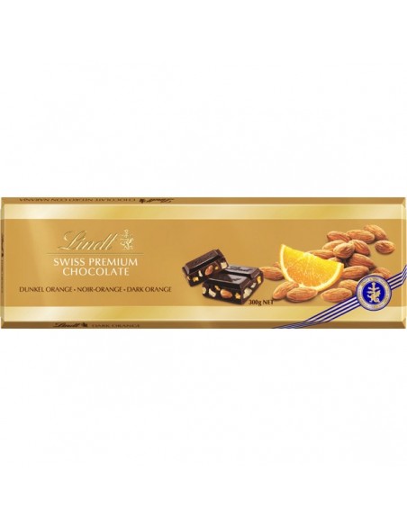 LINDT GAMA ORO CHOCOLATE NEGRO CON NARANJA Y ALMENDRAS 300gr