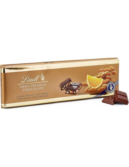 LINDT GAMA ORO CHOCOLATE NEGRO CON NARANJA Y ALMENDRAS 300gr