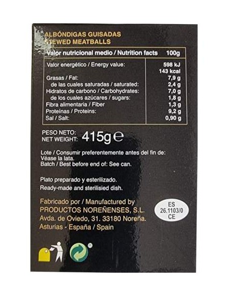 EL YANTAR DE PEPE ALBÓNDIGAS GUISADAS (SIN GLUTEN) 415 gr